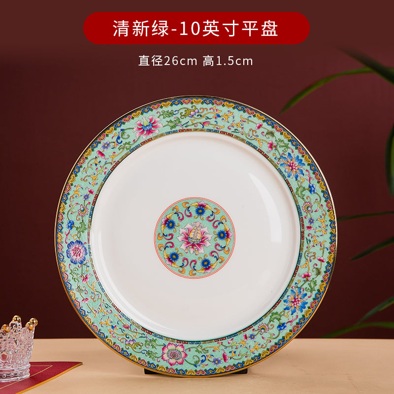Enamel Color Big Dish round Plate For Home Single Chinese Creative Deep Dish Soup Plate Ceramic Tableware