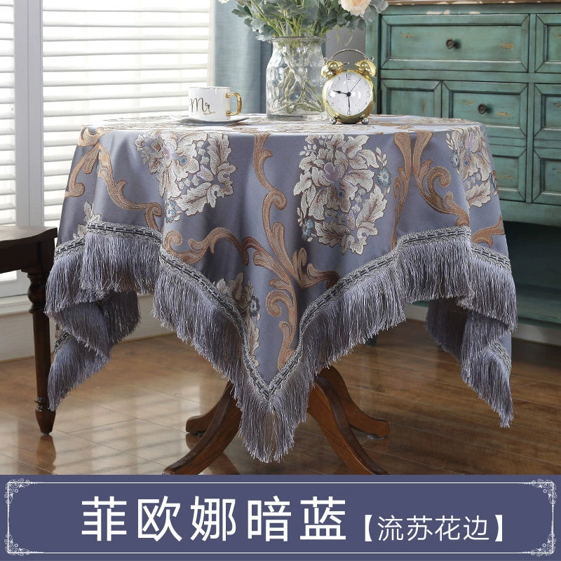 Northern European-Style Tablecloth Cotton and Linen with Tassel Lace