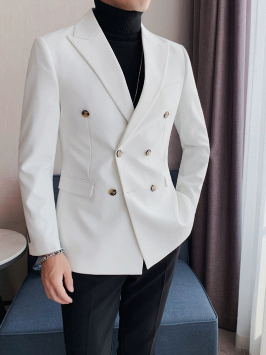 Summer White Double Breasted Slim Casual Suit