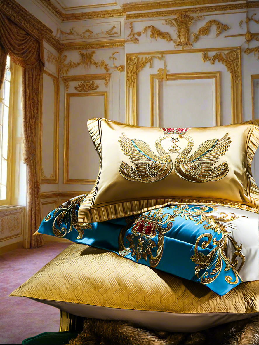 European High-End Pure Cotton Satin Luxury Embroidery Bedding Set 4 PCs Set / 10 PCs Set