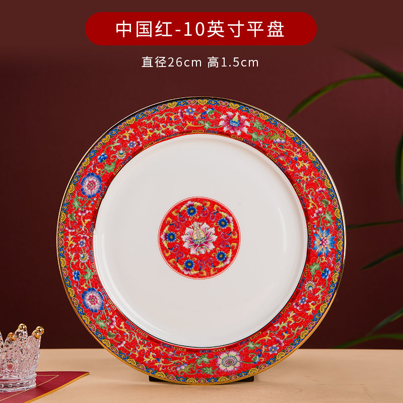Enamel Color Big Dish round Plate For Home Single Chinese Creative Deep Dish Soup Plate Ceramic Tableware