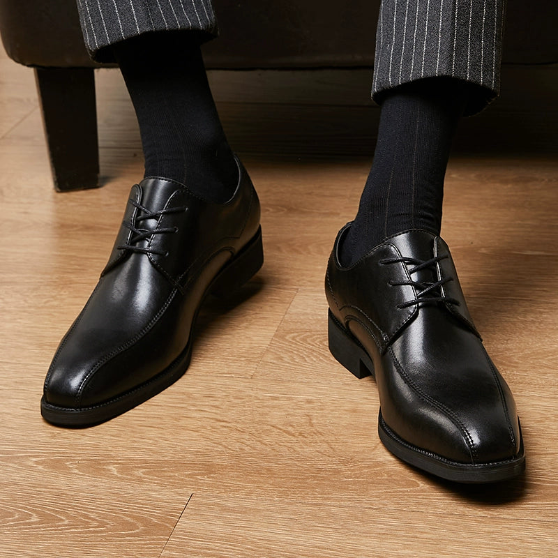 British Style Leather Formal Men's Shoes Pointed-Toe Lace