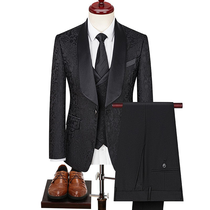 Classy Men's Three-Piece Suit Set Pattern K-style Host Performance Dress Wedding Groom Clothing