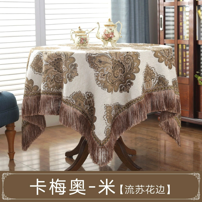 Northern European-Style Tablecloth Cotton and Linen with Tassel Lace