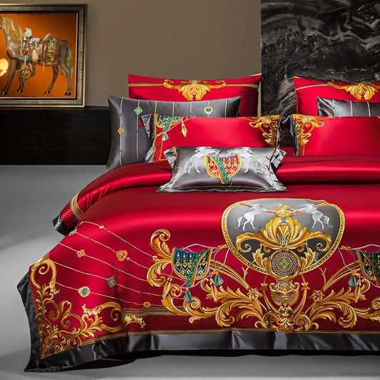 European Luxury Embroidery Palace Pure Cotton Satin Silk Bedding Set 6-10 PCs Set