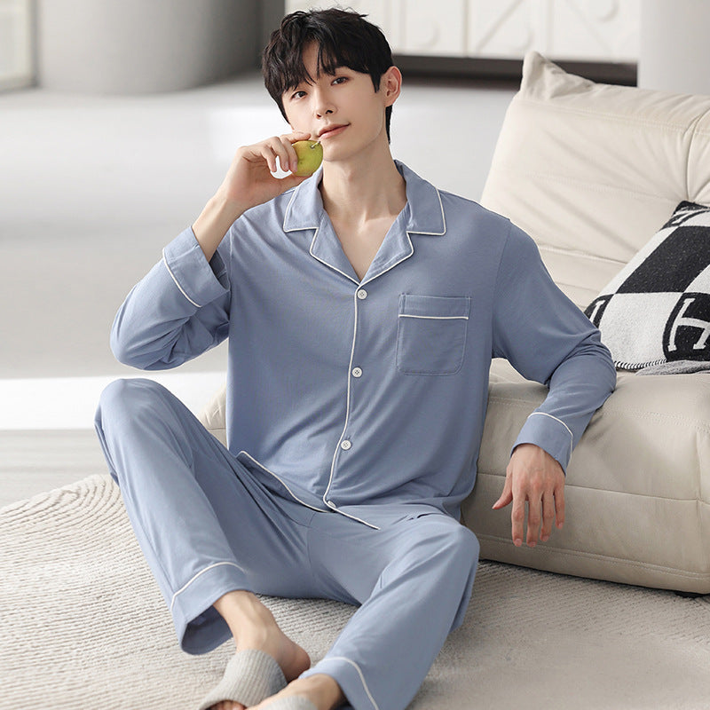 Autumn Men's Pajamas Sets Long Sleeve Modal Cotton Thin Teenage Boys' Large Size Spring Outwear Home Cloth Suit Sleepwear Male
