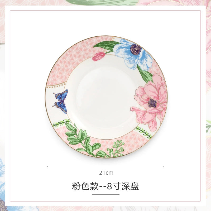Luxury Ceramic Scandinavian Golden Trim Style Bone China Tableware Combination