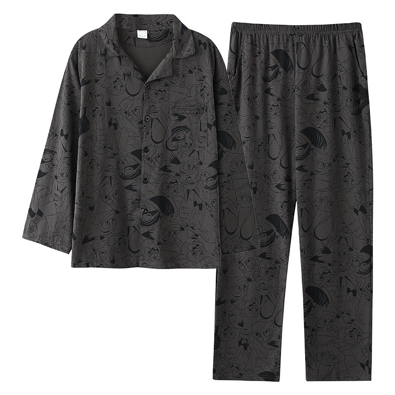 Cotton Couple Pajamas for Men and Women Spring and Autumn Pure Cotton Thin Plaid Long Sleeves Plus Size Outerwear
