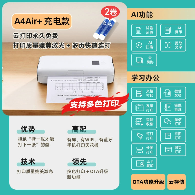 Compact Portable Miniature Printer for Homework Wireless Ideal for Student Dormitory