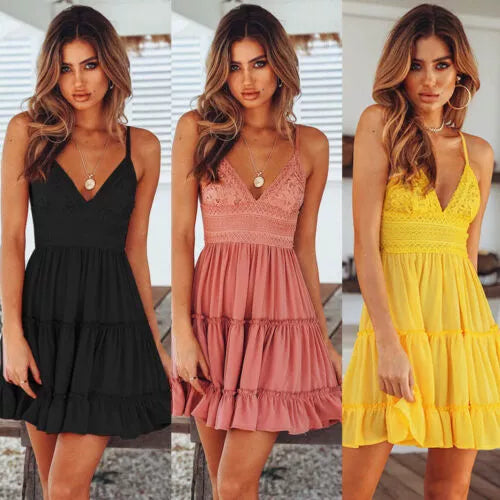 Elegant Lace Sling Sleeveless V-Neck Beach Dress