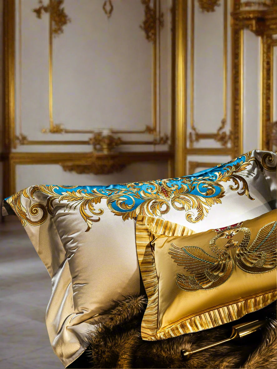 European High-End Pure Cotton Satin Luxury Embroidery Bedding Set 4 PCs Set / 10 PCs Set