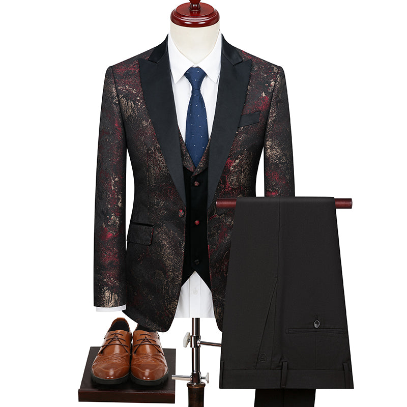 Classy Men's Three-Piece Suit Set Pattern K-style Host Performance Dress Wedding Groom Clothing