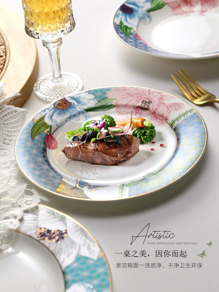 Luxury Ceramic Scandinavian Golden Trim Style Bone China Tableware Combination