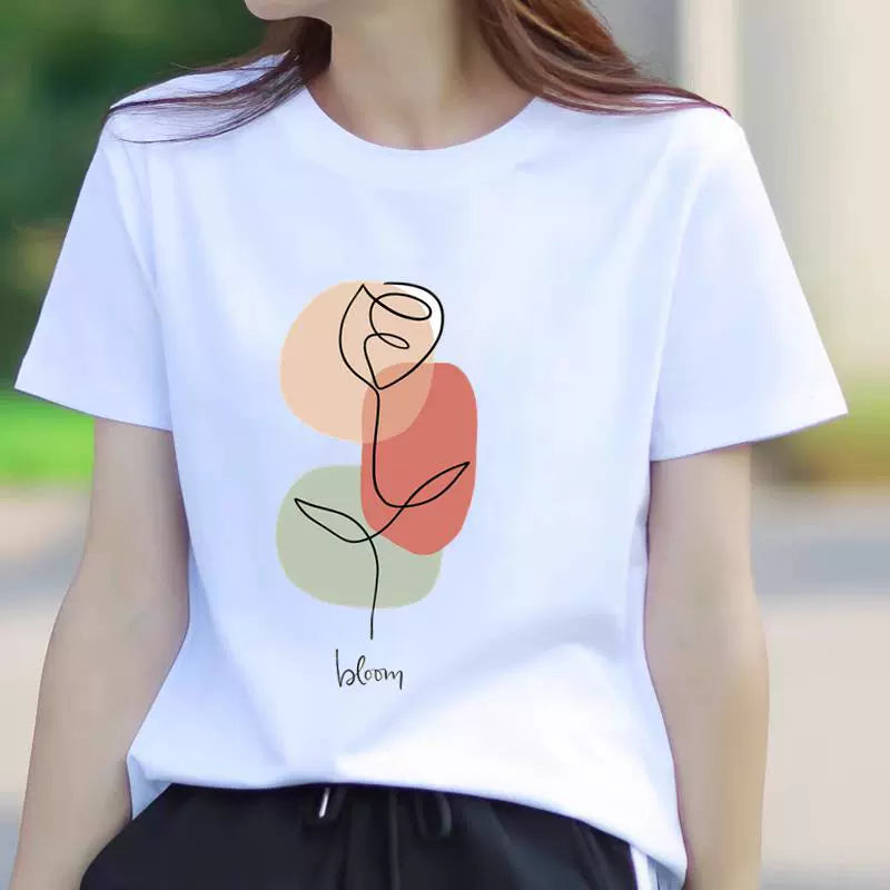 Butterfly Flower Summer Short Sleeve T-shirts Casual Thin Print