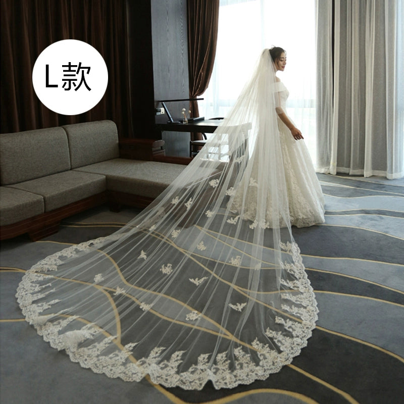 Super Long Tail White Lace Premium Wedding Veil