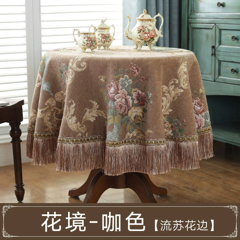 Northern European-Style Tablecloth Cotton and Linen with Tassel Lace