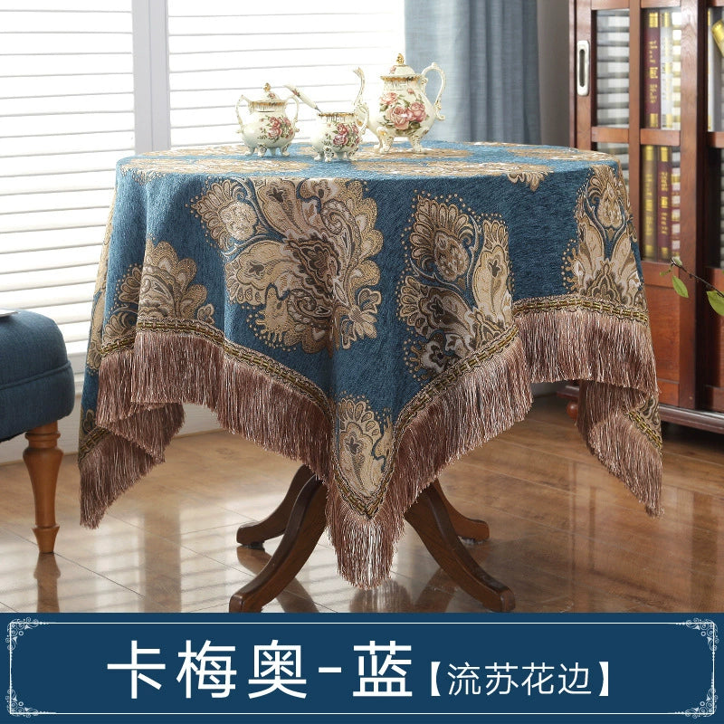 Northern European-Style Tablecloth Cotton and Linen with Tassel Lace