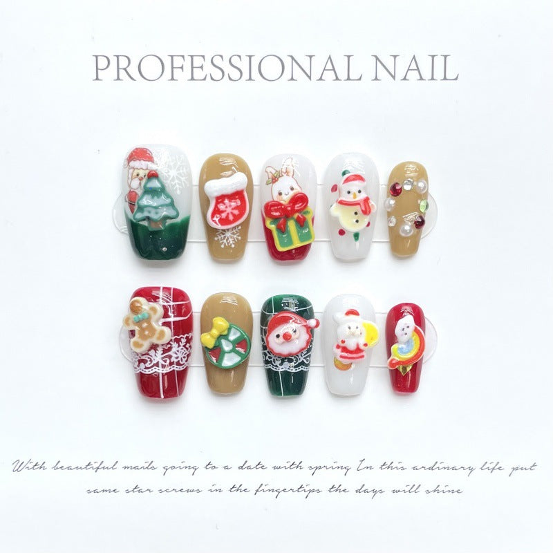 Christmas Collection Merry Christmas Heavy Industry Handmade Nail Art Long Short Fake Nails