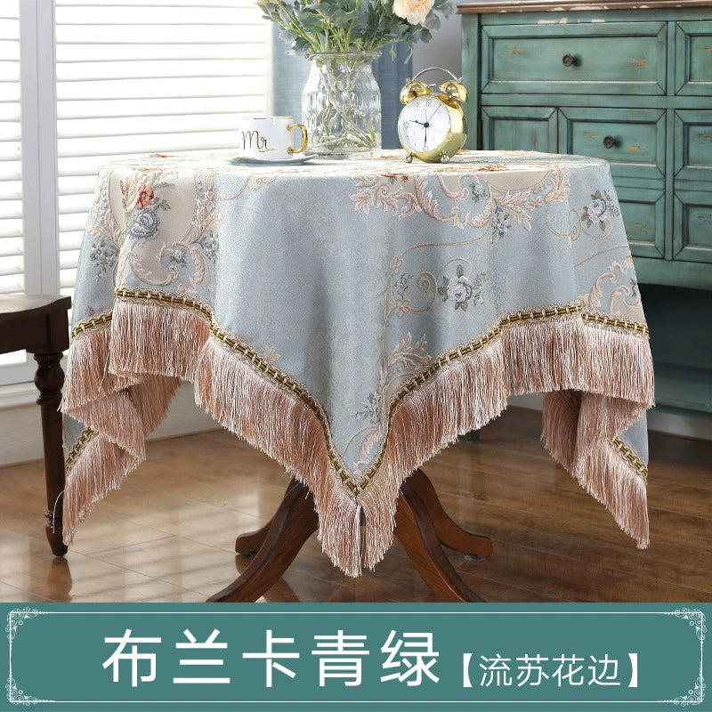 Northern European-Style Tablecloth Cotton and Linen with Tassel Lace