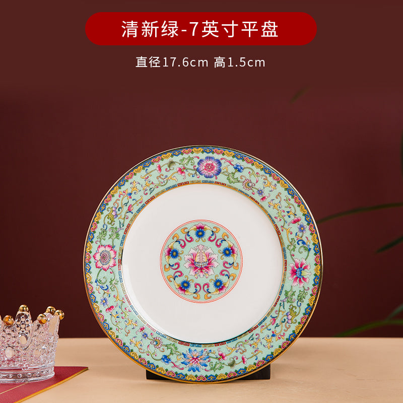 Enamel Color Big Dish round Plate For Home Single Chinese Creative Deep Dish Soup Plate Ceramic Tableware