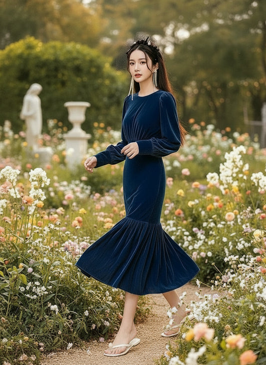 Popular beautiful chic Elegant velvet Autumn Dress