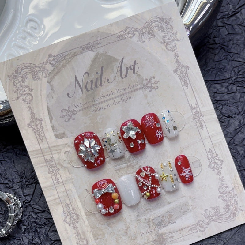 Christmas Collection Merry Christmas Heavy Industry Handmade Nail Art Long Short Fake Nails