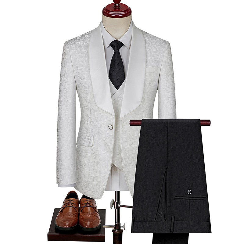 Classy Men's Three-Piece Suit Set Pattern K-style Host Performance Dress Wedding Groom Clothing