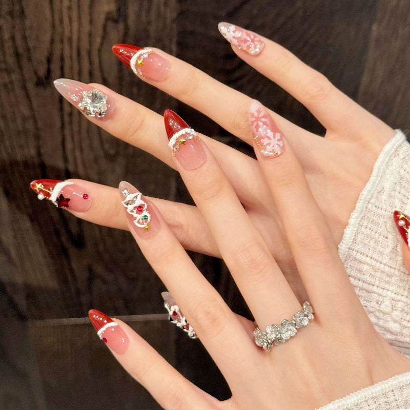 Red Velvet Snowflake Christmas Blush French Christmas Atmosphere Nail Art Handmade Nail Wear