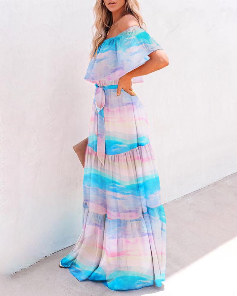 Women Summer Sexy Tie-Dye Stitching Print Dress