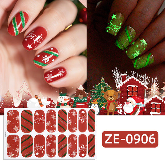 Christmas luminous nail polish film nail sticker, hot-selling Christmas tree adhesive nail sticker