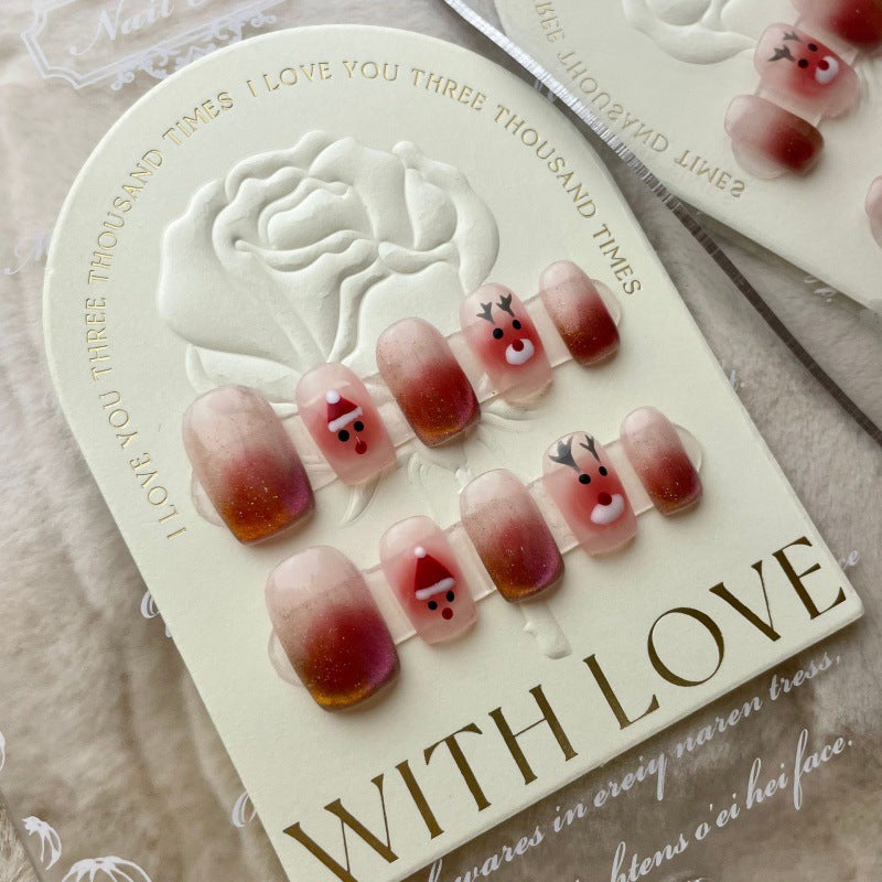 Christmas Collection Merry Christmas Heavy Industry Handmade Nail Art Long Short Fake Nails