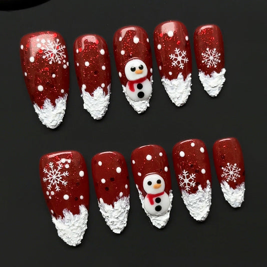 Christmas manicure 10 pieces nail patch Santa Claus wears nail fake nail patch snowman pure handmade