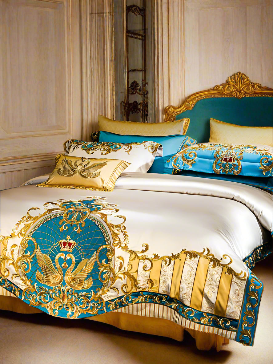 European High-End Pure Cotton Satin Luxury Embroidery Bedding Set 4 PCs Set / 10 PCs Set
