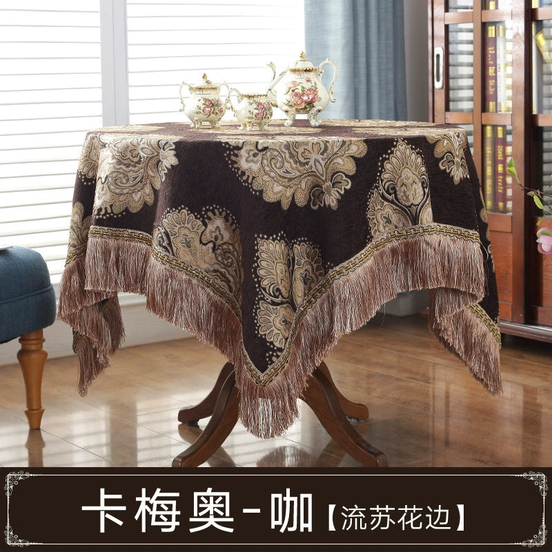 Northern European-Style Tablecloth Cotton and Linen with Tassel Lace