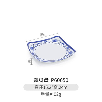 Melamine Dinnerware Blue and White Porcelain Snack Plate Special-Shaped Creative Tableware Commercial Use