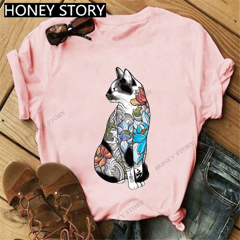 Short Sleeve T-Shirts Round Neck Cartoon Printing Comfortable