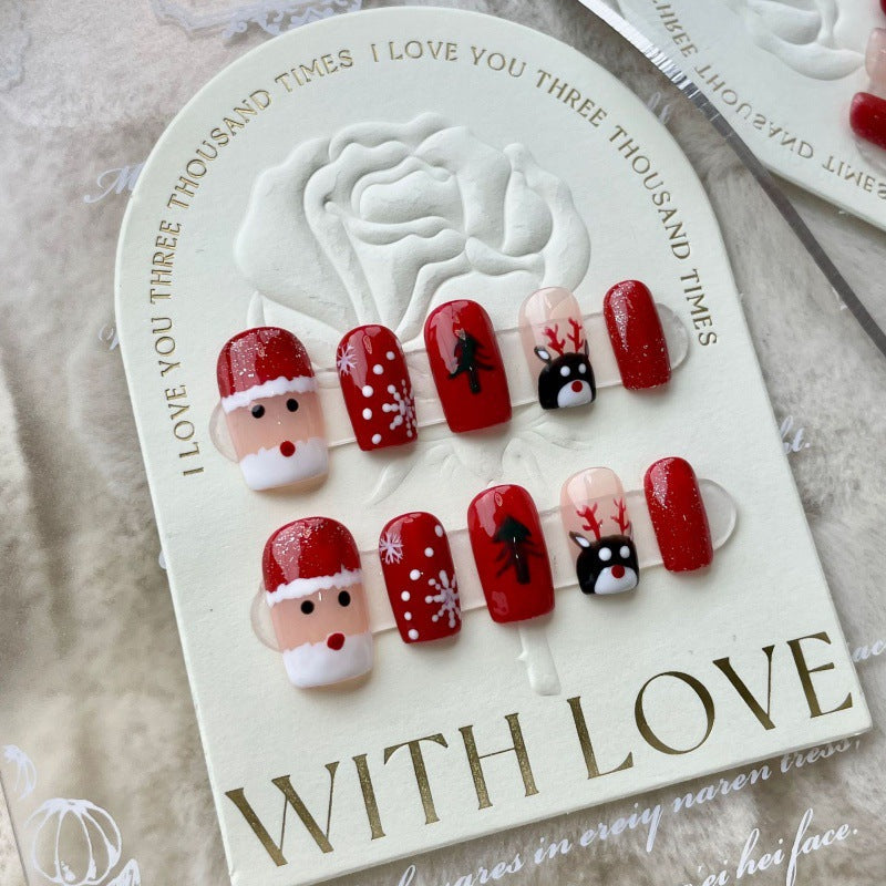 Christmas Collection Merry Christmas Heavy Industry Handmade Nail Art Long Short Fake Nails