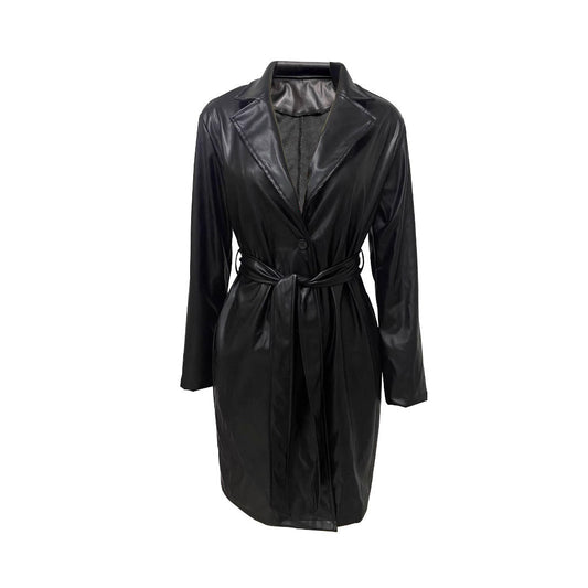 Long Leather Coat with Lapel