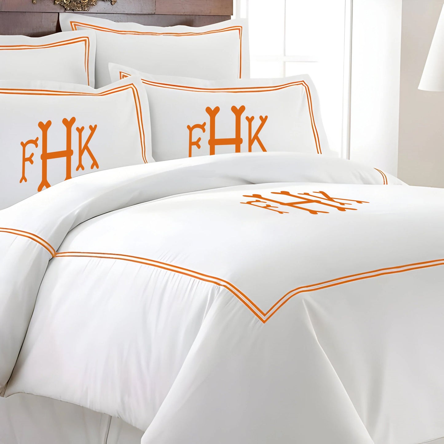 Monogram 400TC Cotton Double Embroidery Sateen Solid Duvet Cover Set