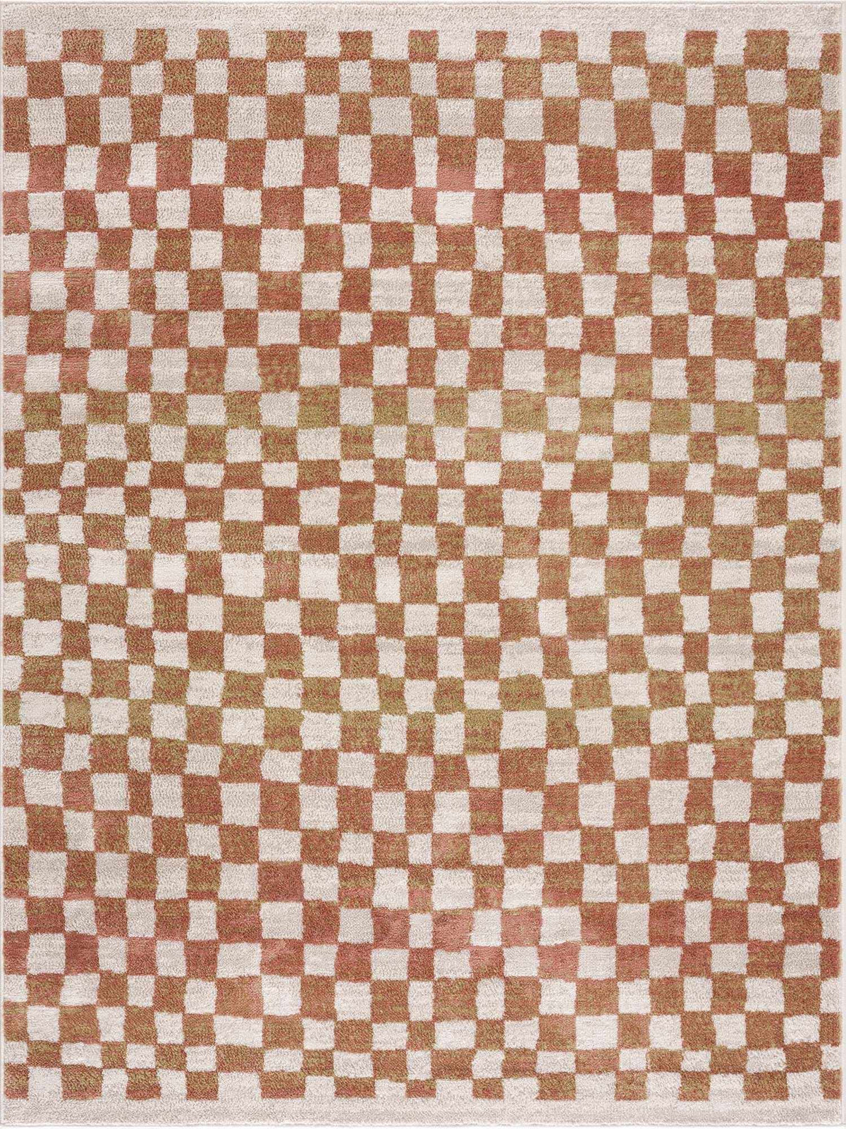 Benjy Cream & Salmon Checkered Area Rug