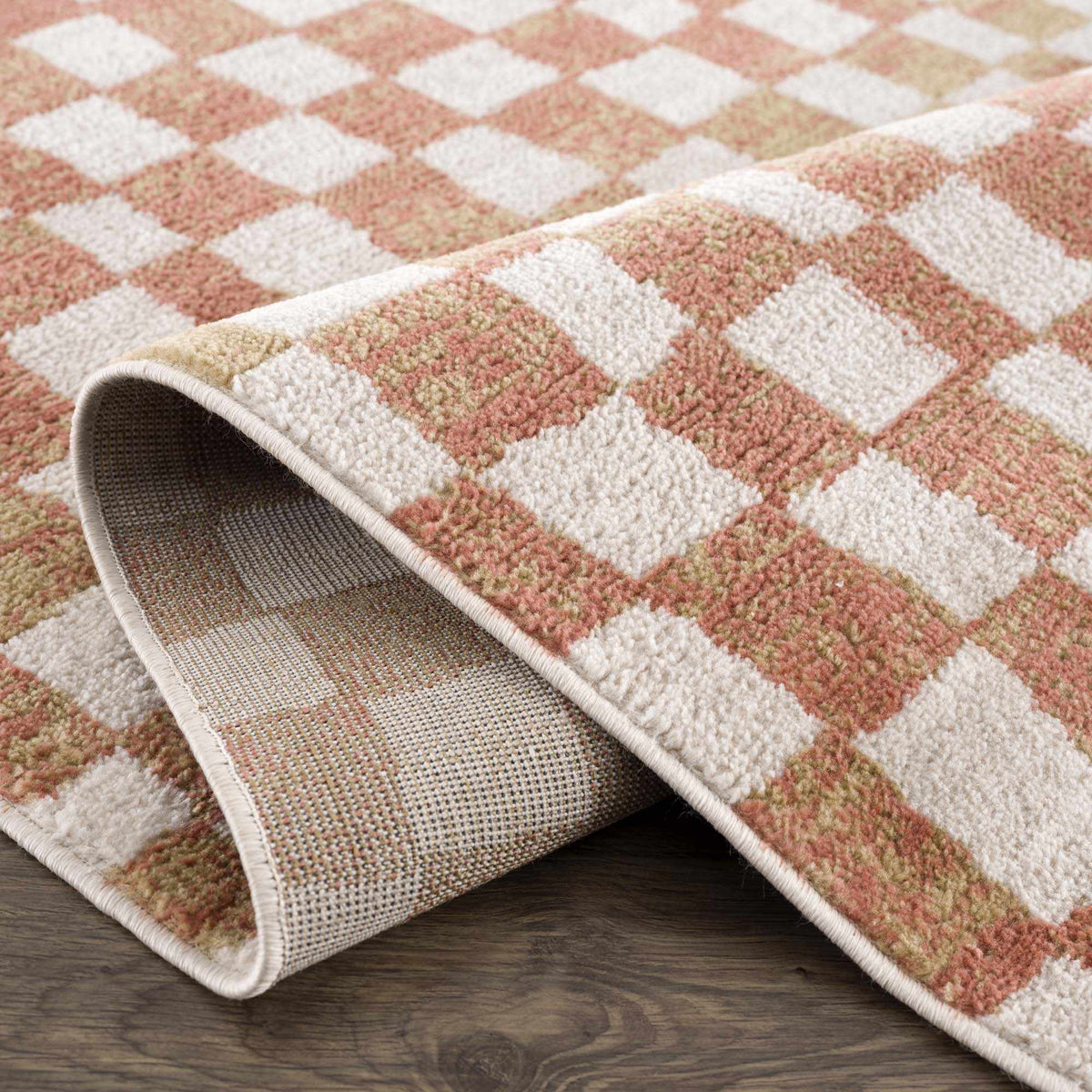 Benjy Cream & Salmon Checkered Area Rug