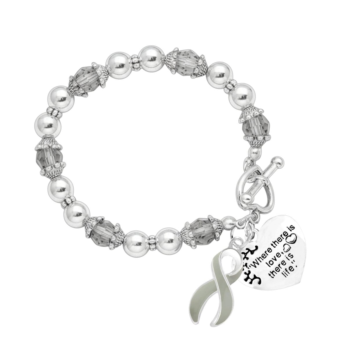 Brain Cancer Awareness Gray Ribbon Bracelets