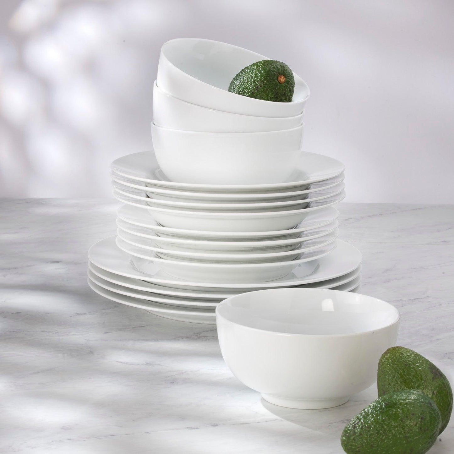 White Essential 16 Piece Classic Rim Double Bowl Dinnerware Set ( 9'' Rim Soup Bowl And 6'' Cereal Bowl Assorted )