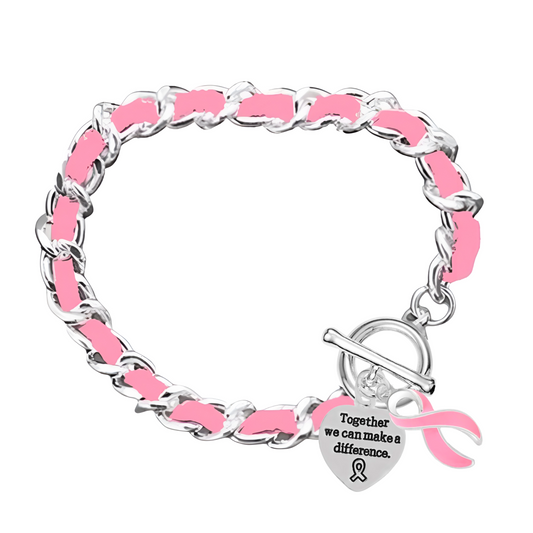 Pink Ribbon Leather Rope Bracelets | Breast Cancer Awareness