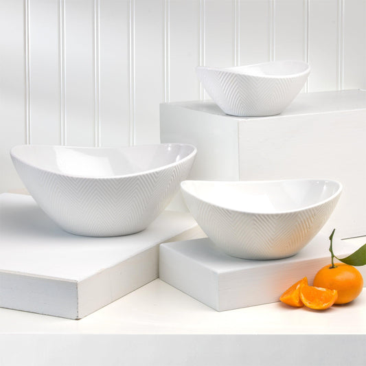 Highlands Set of 3 White Stoneware Prep & Serve Nesting Bowls