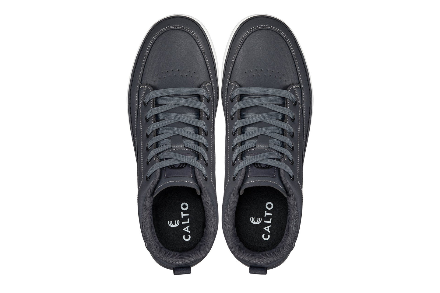 CALTO - Q273  - 2 Inches Taller (Cement Grey) -Elevated Leatherette Micro-Perforated Sneakers