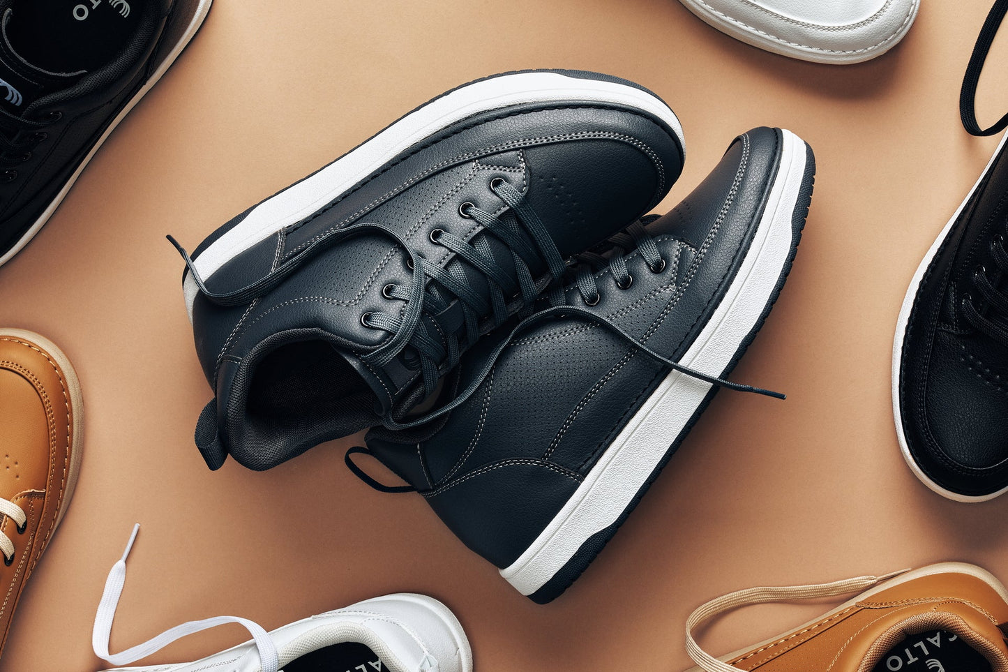 CALTO - Q273  - 2 Inches Taller (Cement Grey) -Elevated Leatherette Micro-Perforated Sneakers