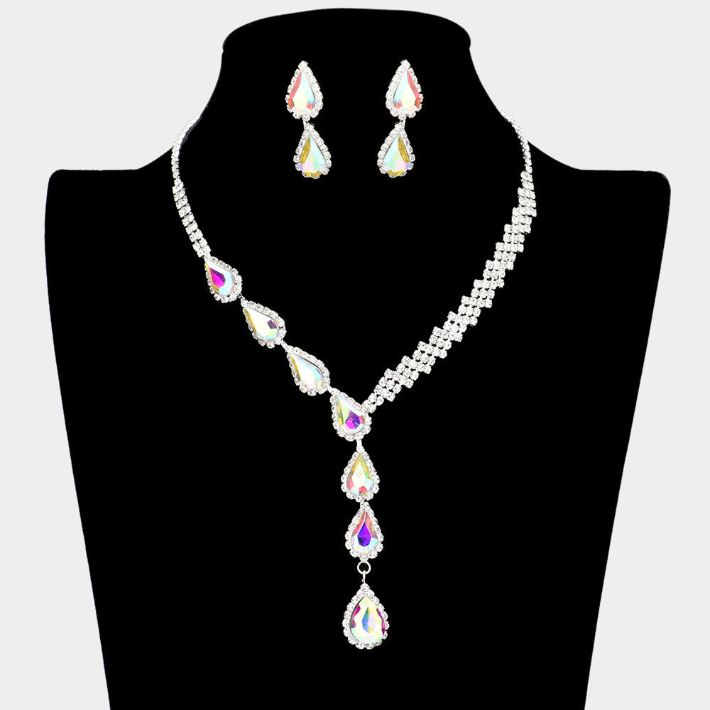 Teardrop Crystal Rhinestone Necklace Earring Set