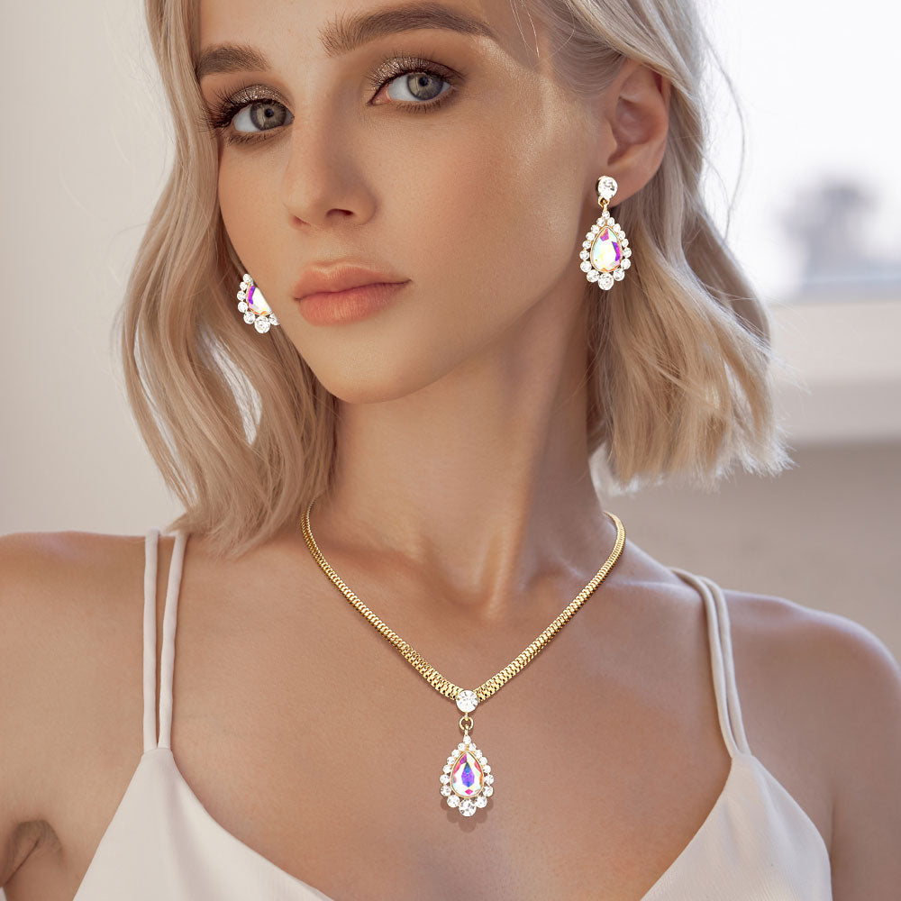 Teardrop Stone Accented Rhinestone Necklace