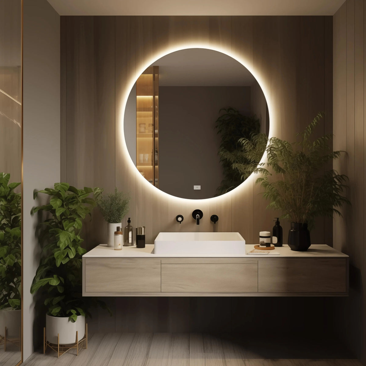 Round Backlit LED BATHROOMS Vanity  Mirrors With Dimmable Lights
